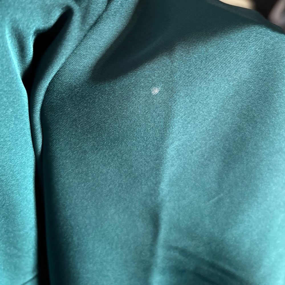 Express peacock emerald satin faux wrap gown - Picture 11 of 12